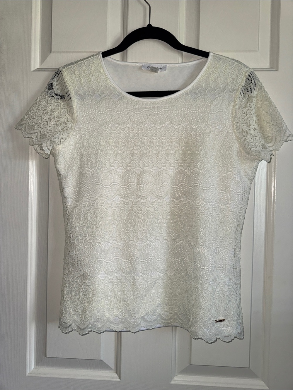 Ivory Lace Short-Sleeve Top - Calvin Klein